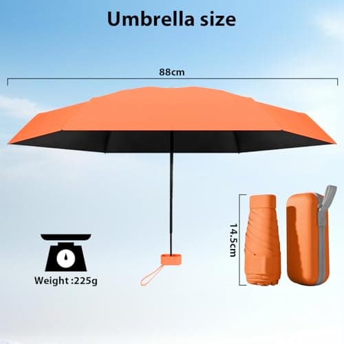 Detontek Pocket Umbrella Foldable Compact, Mini Folding Travel Umbrella, Umbrellas, 6 Ribs Mini Travel Sturdy Pocket Umbrella Portable Uv Umbrella With Storage Box (Orange) — view 2