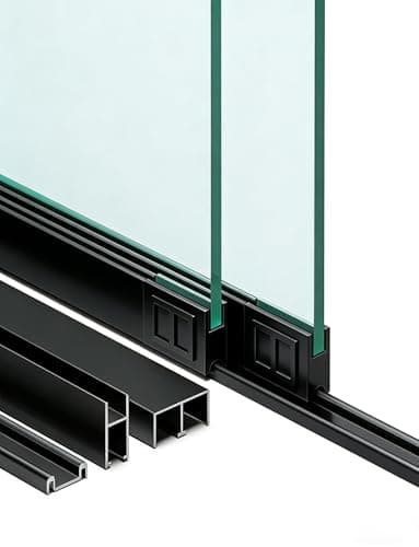 210CM Sliding Door Track Kit - Aluminum Double Chute Rail with Rollers, No-Drill Plastic Floor Rails for Smooth Cabinet Doors - Easy Installation, Durable, Black (0.5CM)