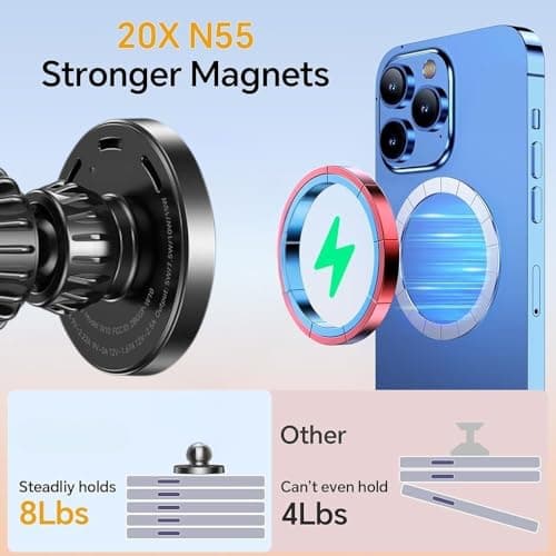 Wireless Car Mount Charger [15W Fast Charging] [Strongest Magnets] [360°Rotatable & Strong Suction Power] Magnetic Holder For Dashboard & Windshield Compatible with 17/16/15 pro max plus mini & More — view 6