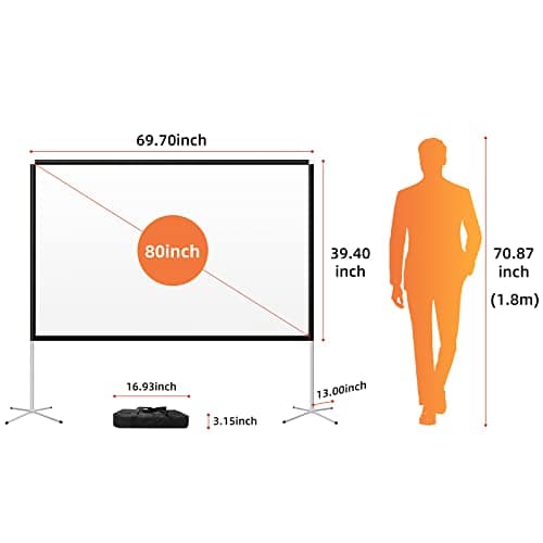 Portable Projector Screen with Stand Outdoor: Camping Projection Screen 80 inch 4K Movie Screen for Home Backyard Indoor 16:9 HD Night — view 5