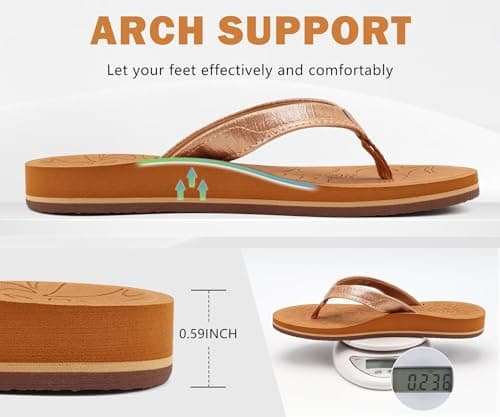 ONCAI Flip Flops Womens Yoga Mat Non-Slip Women's Flip Flops Sandals Summer Beach Slippers With Arch Support Lightweight Eva Sole Khaki Size 5.5 — view 5