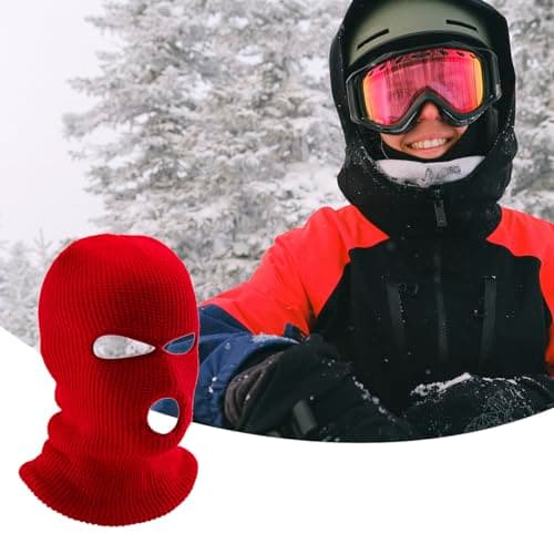 Tabanzhe Men's Balaclava - Winter Knit Head Cover for Outdoor Activities, 3-Hole Full Face Mask Windproof and Warm Cycling Hat for Men Women Skiing Cycling and More（Red） — view 6