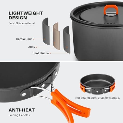 Odoland Camping Cookware Set Non-Stick Lightweight Camping Kettle Pots and Pans Mess Kit with Bowls Soup Spoon for Backpacking, Outdoor Cooking and Picnic for 4-6 People — view 5