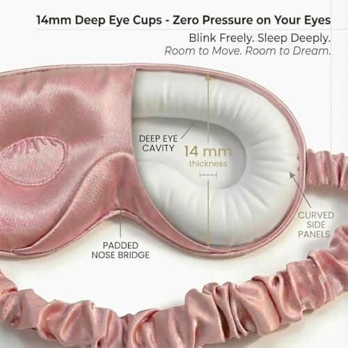 MATASSE 100% Mulberry Silk Sleep Mask 22 Momme Grade 6A 3D Contoured Eye Mask for Sleeping, 14mm Deep Eye Cups, Total Blackout Blindfold for Women Men, Adjustable Strap, Side Sleeper (Pink) — view 4