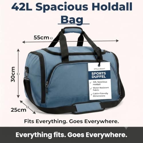 Style Smart 42L Duffle Bag for Travel, Lightweight Foldable Gym Bag for Men and Women, Sports Duffel Holdall, Waterproof Weekend Carry-On, Cabin Luggage, Travel Backpack, Womens Gym Duffel, Turquoise — view 2