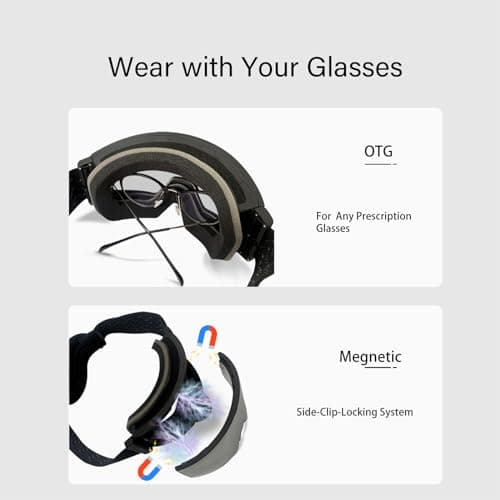 Wynthorix Heated Goggles Snowmobile Anti-Fog Magnetic Interchangeable Frameless 100% UV Lens OTG Electric Ski Goggle (H22 auro edition blue Vlt33.3%) — view 5