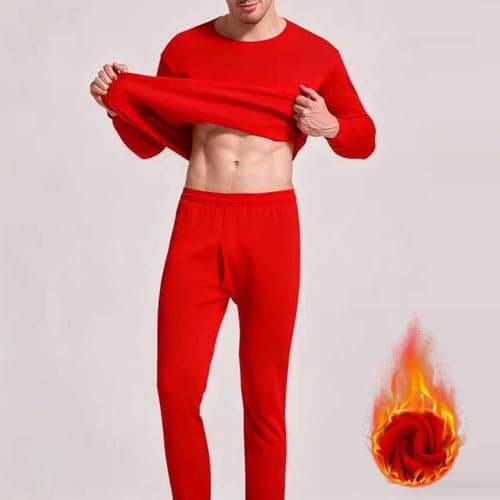 Mens Thermal Underwear Set Velvet Lined Base Layer Long Sleeve Running Red — view 2
