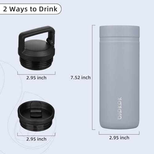 BJPKPK Insulated Water Bottle with 2 Lids,600ml Double Wall Stainless Steel Vacuum Tumbler Travel Coffee Mug,Wide Mouth Thermal Cup,Haze Blue — view 4