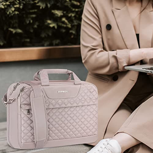 EMPSIGN 17.3 Inch Laptop Bag for Women, Quilted Laptop Case, Dusty Pink — view 2
