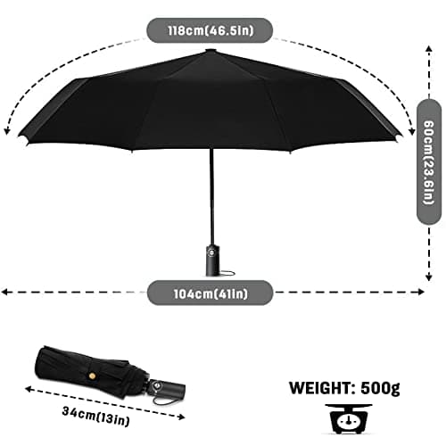 DORRISO Automatic Open/Close Folding Umbrella - Extra Strong Windproof Portable Compact for Men Women - Travel Business Sun and Rain Protection - Black — view 6