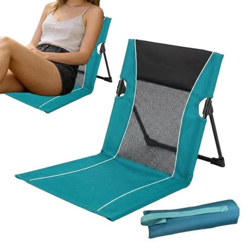 Foldable Low Profile Beach Chair with Back Support, Portable Pool Lounge Chair, Lightweight Outdoor Camping Ground Chairs with Carry Bag, Breathable Mesh Seat for Poolside Picnic Lawn Beach Garden