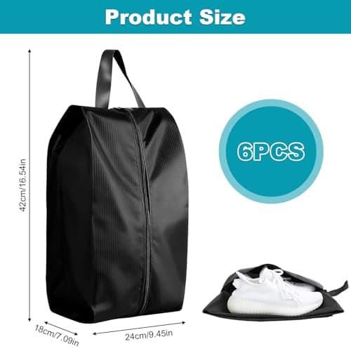 6PCS XXL Travel Shoe Bags (42×24×24cm), Black Waterproof Zipper Shoe Bags for Luggage & Gym, Large Capacity Shoe & Clothes Organizer for Travel & Closet Storage — view 3
