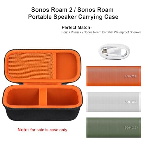 Elonbo Carrying Case ​for Sonos Roam 2 / Sonos Roam Portable Waterproof Bluetooth Speaker, Compact Wireless Speaker Hard Travel Protective Bag Storage Holder, Extra Mesh Pocket Fits Cable,Black+Orange — view 2