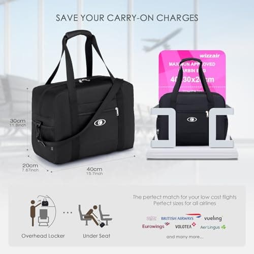 SPAHER for Ryanair Cabin Bags 40x30x20 Underseat Wizzair Carry on Hand Luggage Foldable Travel Duffel Bag 25L Holdall Tote for Women and Men for Travel Overnight Hospital Weekend, Grey — view 3
