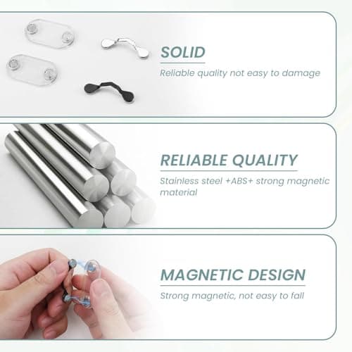 Magnetic Glasses Holder, 2 Pcs Stainless Steel Magnetic Eyeglass Holder Portable Spectacle Clips ID Badge Holders Eyewear Hook Attaches to Clothing for Glasses Sunglasses Earphones (Black Silver) — view 3