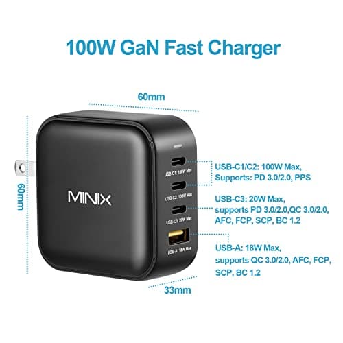MINIX P3 100W Turbo 4-Port GaN Travel Wall Charger USB C PD Power Adapter — view 2