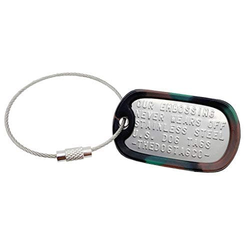 Set of 1 Personalised Luggage Stainless Steel Dog ID tag with Cable & Silencer Read Description to See How to ADD Personalisation (Camo Green)
