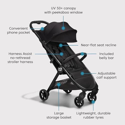 Baby Jogger City Tour 2 Eco Stroller Travel System | Ultra-Lightweight, Foldable & Compact Pushchair Buggy, Carry Bag, Weather Shield & Belly Bar | With Sustainable Fabrics | Black — view 5