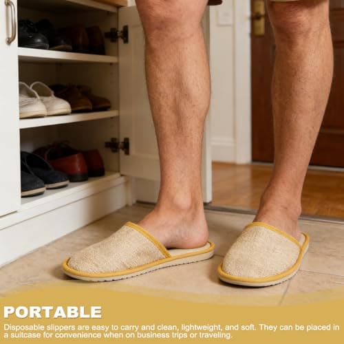 10 Pairs Hotel Slippers, Closed Toe White Spa Slipper, Universal-Yellow — view 2