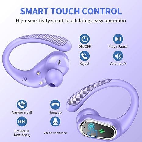 Wireless Earbuds, 2026 Bluetooth 5.4 Headphones Sport, 50Hrs HiFi Stereo Deep Bass Over-Ear buds with ENC Noise Cancelling Mic, IP7 Waterproof & LED Display Earphones with Earhooks for Workout/Running — view 5