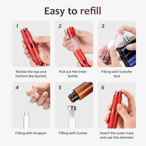 Toureal Travel Perfume Atomiser Refillable, 8ml Atomiser Spray Bottle,Red — view 4