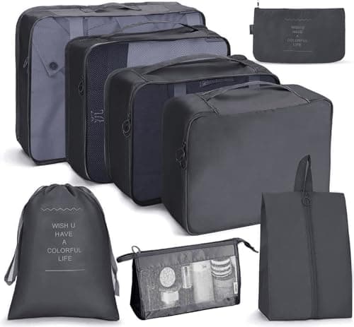 Bansga Packing Cubes for Suitcase 8 Sizes Suitcase Organizer Bags 8 pcs（Black）