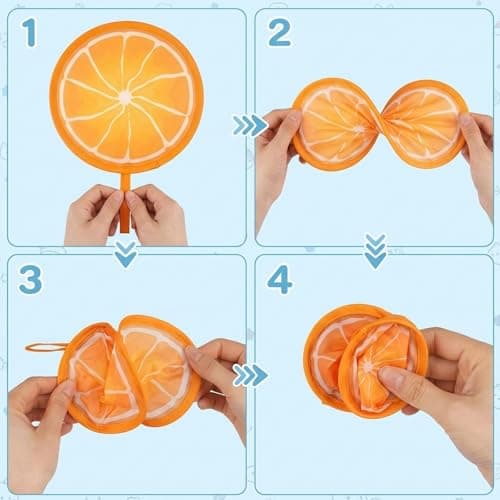 YFHUVB 4 Pcs Pop Up Fan, Hand Fan Folding Set of Fabric Fans, Foldable Manual Handheld Fans, Portable Decorative Accessories with Elegant Patterns for Party, Wedding, Cooling, Outdoor Games — view 5