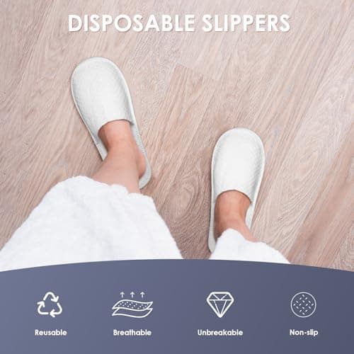 YHTCC 6 Pairs Disposable Slippers, Shower Shoes, White Hotel Slippers — view 5