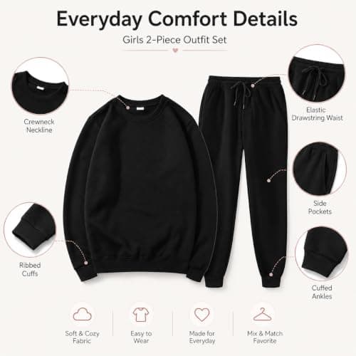 Girls Clothing Set, Crewneck Sweatshirt and Jogger Pants Matching Outfit — view 3