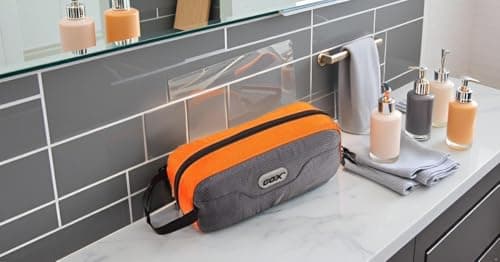 GOX Travel Toiletry Bag Dopp Kit Case for Men Multifunction Packing Organizer Pouch, Grey/Orange, 7.9x4.0x2.2 Inch (Pack of 1), Toiletry Bag for Travel — view 4