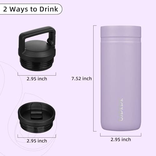 BJPKPK Insulated Water Bottle with 2 Lids,600ml Double Wall Stainless Steel Vacuum Tumbler Travel Coffee Mug,Wide Mouth Thermal Cup,Purple — view 4