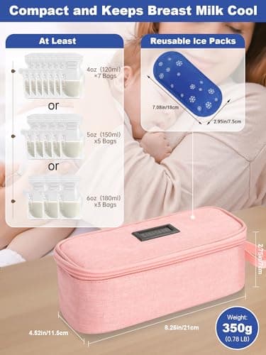 YOUSHARES Breastmilk Cooler Bag - Breast Milk Cooler Travel Bag with Real-Time Temperature Display, Breast Milk Storage Bag with 2 Ice Pack, Small Cool Bag for Insulated Bottle for Breastfeeding(Pink) — view 2