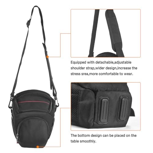 FOSOTO DSLR/SLR Camera Bag Compact Camera Shoulder Bag case Waterproof Compatible for Canon 4000D 2000D 850D M50 Mark II, Nikon D5600 D3300 D850 D5300, Sony Alpha 6400 with Extra Raincover (Black) — view 3