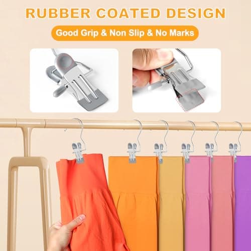20 Pack Trouser Hangers w/Rubber Coated, Portable Hanger Clips for Travel, Leggings Organizer for Closet Space Saving, Holds Hats Boots Skirts Shorts Jeans (Grey) — view 3