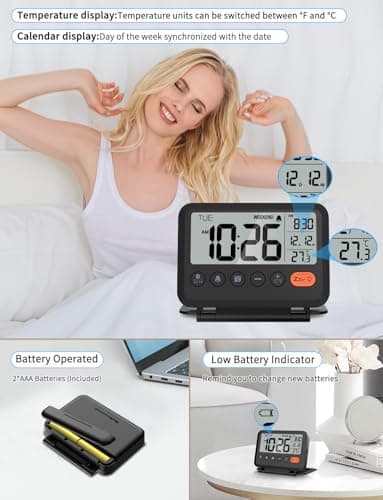 Digital Travel Alarm Clock, 2-Level Backlight, 2 Volumes, Snooze & Weekend — view 5