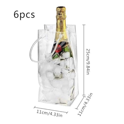 6 Pack Ice Bag Wine Cooler for Champagne Beer Red Wine Bottle Leakproof Wine Chiller Portable Clear PVC Wine Cold Bag with Carry Handle, Gel Carrier for Party Outdoor — view 3