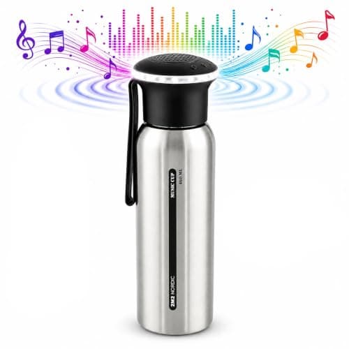 On the Go Hydration & Entertainment Silver 460ml Stainless Steel Water Bottle with Bluetooth Speaker. — view 2