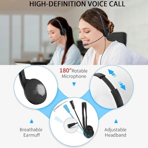 OrcoW USB Headsets with Microphone Noise Cancelling Mic & Audio Controls,PC Headsets Adjustable Headband Earphone Wired Stereo Computer Headphone for Call Center/Office/Online Course/Conference Calls — view 2