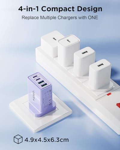 USB C Plug Fast Charge, 40W 4-Port Multi USB Plug UK Dual Port USB C Power Adapter + QC Wall Mains Charger Head, Type C Charging Plug for iPhone 17 16 16e 15 14 13 12 11 Pro Max, iPad, Samsung — view 5