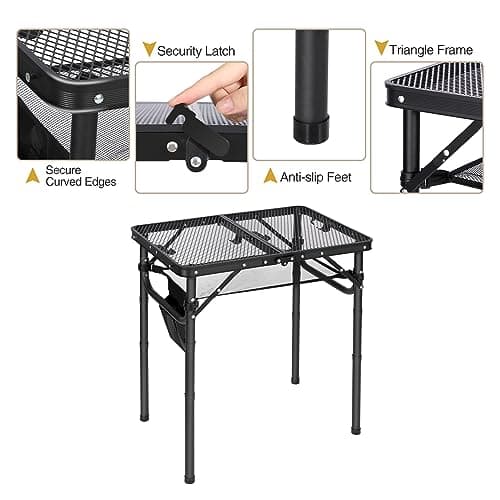REDCAMP Folding BBQ Table, 3-Height Adjustable，60x40cm，Black — view 6