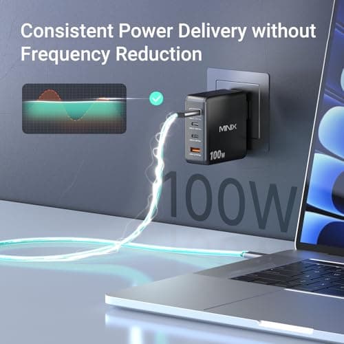 MINIX 100W USB C Ladegerät, 4-Port USB-A/C Foldable Fast PPS Gan Charger (Max 100W/30W/22.5W), Compatible with MacBook Pro/Air, iPad, iPhone 15/16 Pro, Galaxy S24, and More for Home, Traveling — view 3