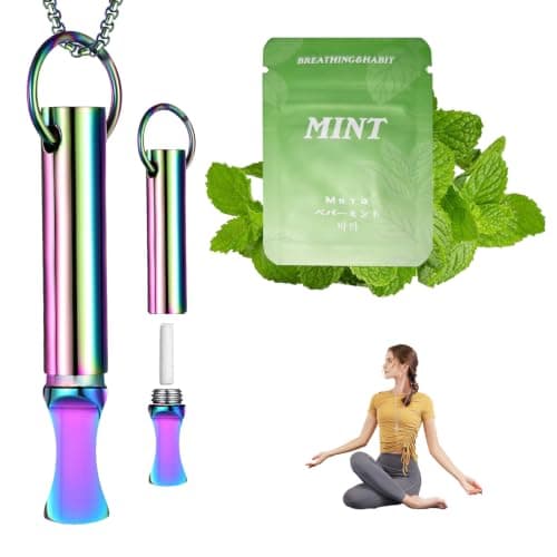 Breathing Necklace Round Design, Flavoured Air Inhaler for Calm and Relax, Stress Relief Breathlace for Men Women Yoga Exercise Travel (Multi-Mint)