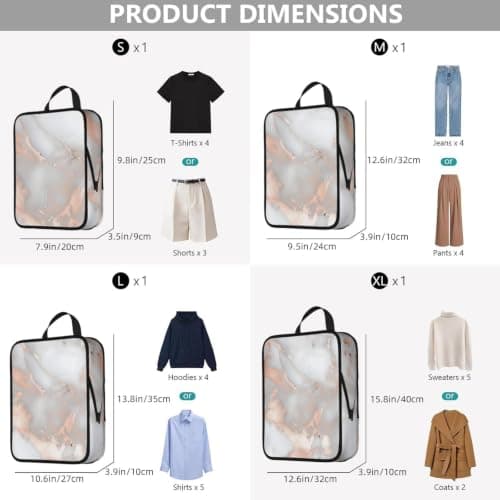 4 PCS Compression Packing Cubes, White Marble Rose Gold Printed Expandable Travel Organiser Packing Bags for Carry On Luggage Travel Accessories — view 3