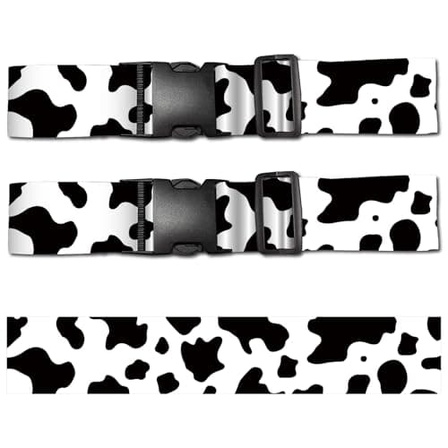 CREATCABIN 2Pcs Cow Print Luggage Straps Adjustable Suitcase Strap Black White Polyester Heavy Duty Travel Carry on Suitcases Connector Hold Buckle Belt for TSA Approved Accessories 70.9 x 2