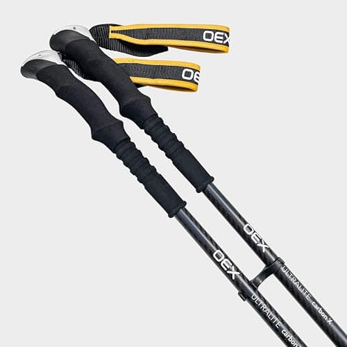 OEX Ultralite Carbon X Walking Poles, 4-Section Carbon Fibre, 105-135cm Adjustable Length, Extended Foam Grip, Carbide Tips, Trekking Baskets, 170g Each — view 6