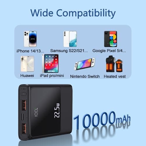 22.5W Super Fast Power Bank 10000mAh USB C Outputs & Inputs Portable phone Charger Mini Battery Pack Compatible with iPhone Samsung Tablet and More(Black) — view 4