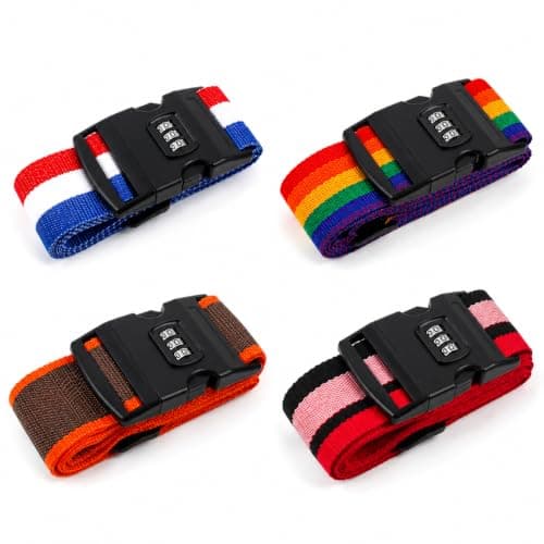 Luggage Straps with Locks, 4 PCS Personalised Luggage Straps for Suitcases, Adjustable Lockable Colourful Suitcase Belt for Luggage