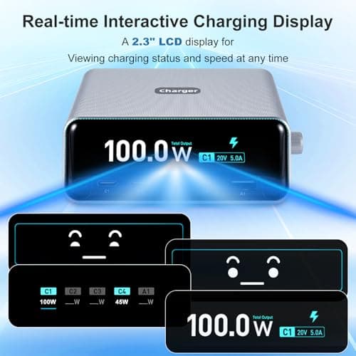 265W USB C Fast Charger, 5-in-1 USB Charging Station Hub (4C+1A), 2.3" LCD Display & Smart Control Knob, Multi Port Laptop Charger, Compatible with MacBook Pro/Air, iPad, iPhone 17/16/15, Galaxy S25 — view 5