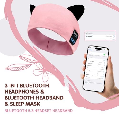 Joythink Kids Bluetooth Headband Headphones Sleep Mask Wireless Earphones Built in Thin Speaker Adjustable Sports Headset Sleep Headband for Girls Boys Toddler Children Baby Travel Study Pink — view 4