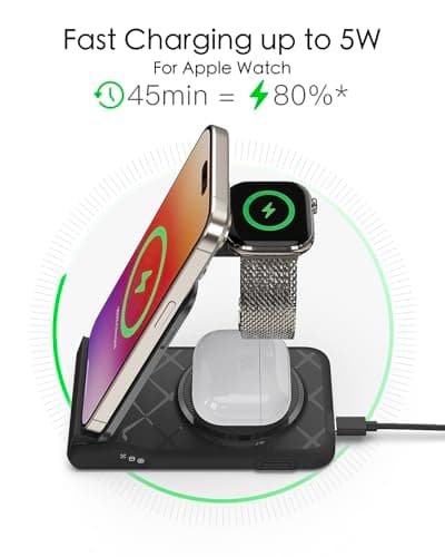 3 in 1 Charging Station for Multiple Devices,Travel Wireless Charging Station, Foldable Charger for iPhone 16/15/14/13/12/SE/11/X/8 Series,& Android Phone,& AirPods,& iWatch (USB-C Adapter Included) — view 4